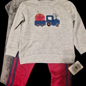 Gray Sweatshirt with Truck Design and Red Pants Set
